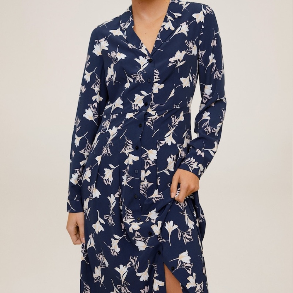 Mango Blue V-Neck Long Sleeve Sundress
